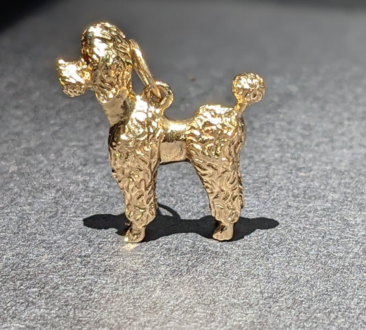 Solid Gold Poodle Charm With Ruby Eyes