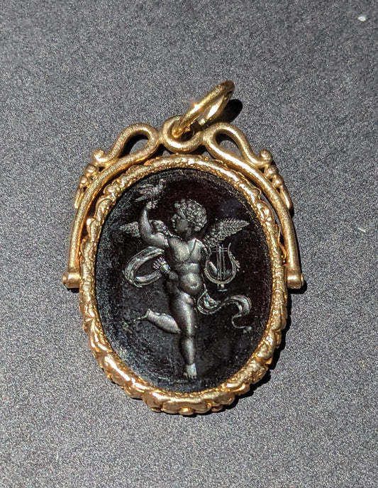 14k Carnelian Cherub Intaglio Flip Fob