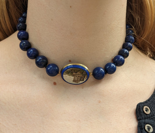 Lapis Bead Choker with Micro Mosaic