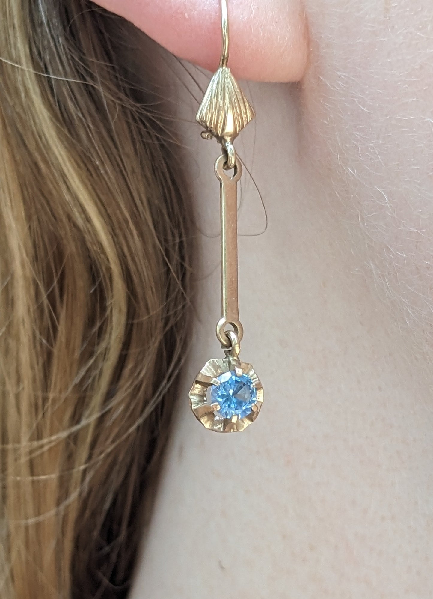 1940's 9k blue topaz drop earrings