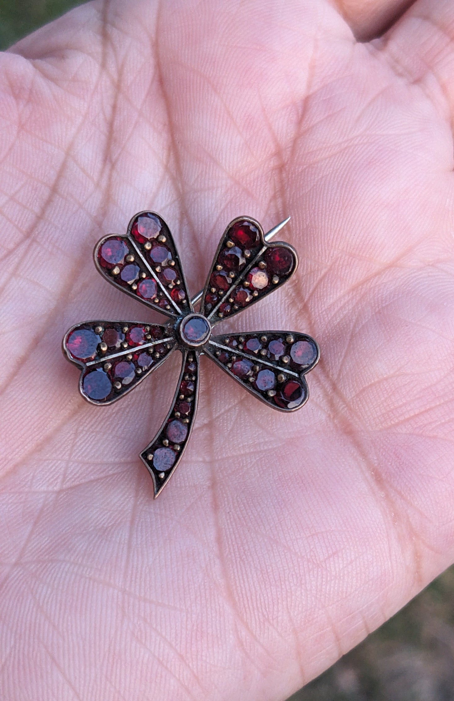 1900's Bohemian Garnet Shamrock Brooch