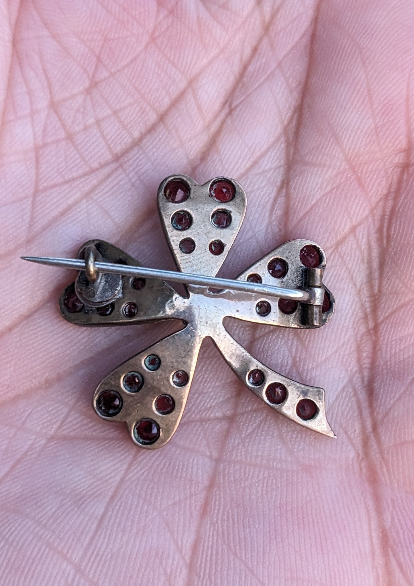 1900's Bohemian Garnet Shamrock Brooch