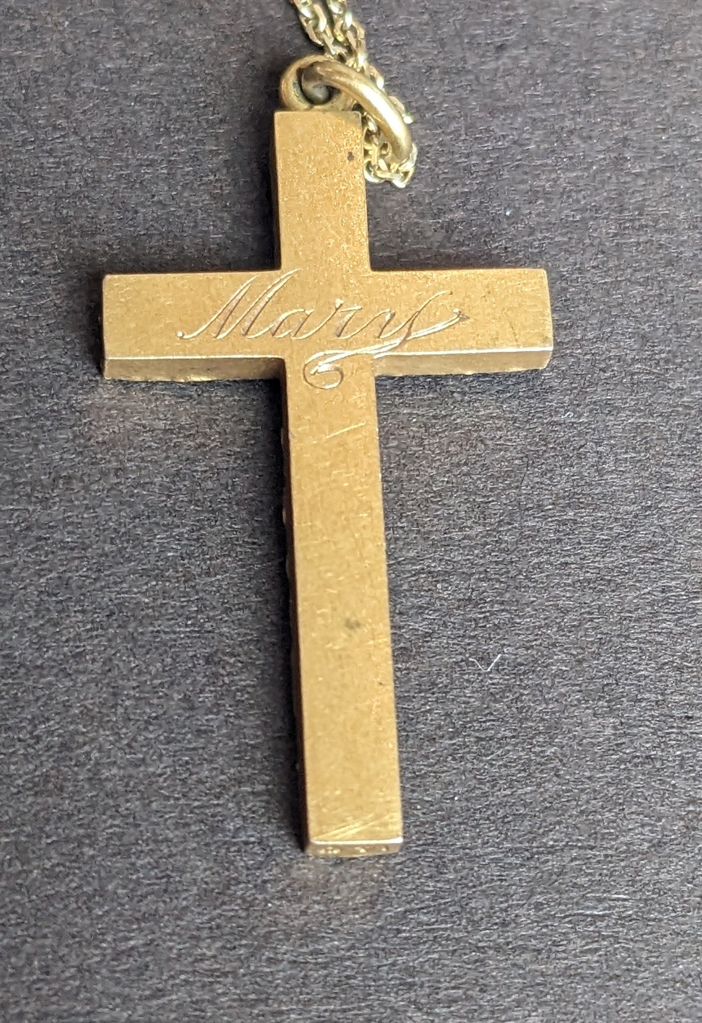 14k Gold "Mary" Floral Chased Cross Necklace