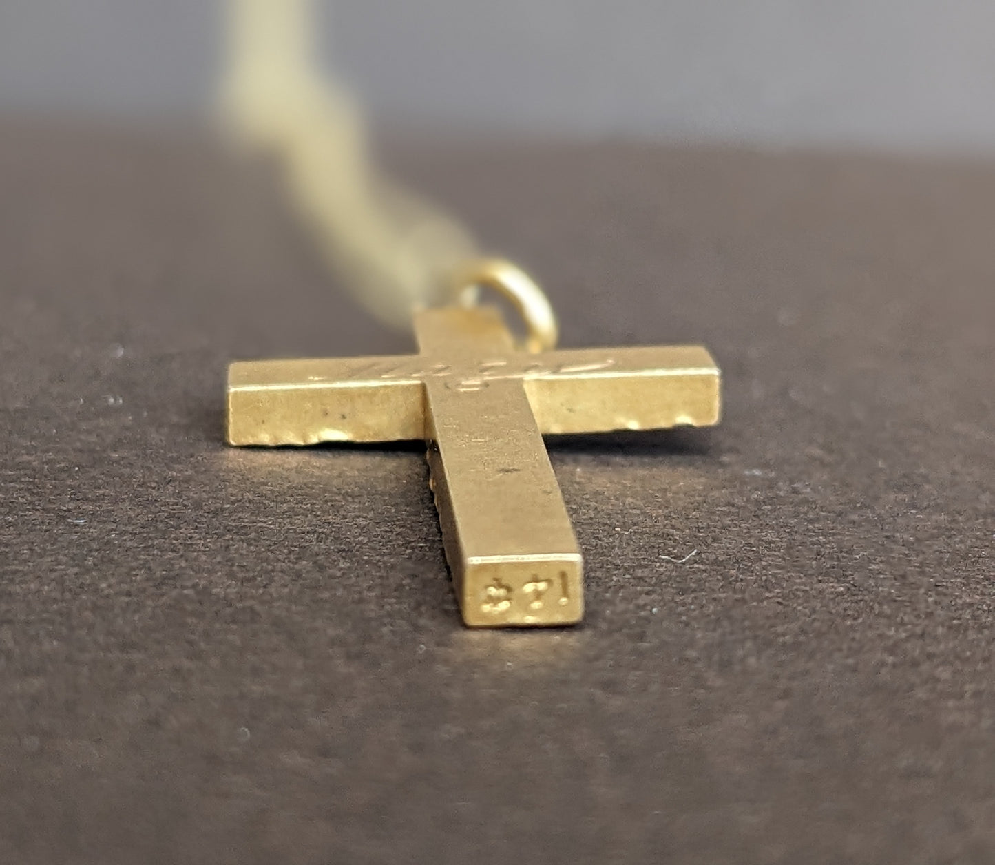 14k Gold "Mary" Floral Chased Cross Necklace