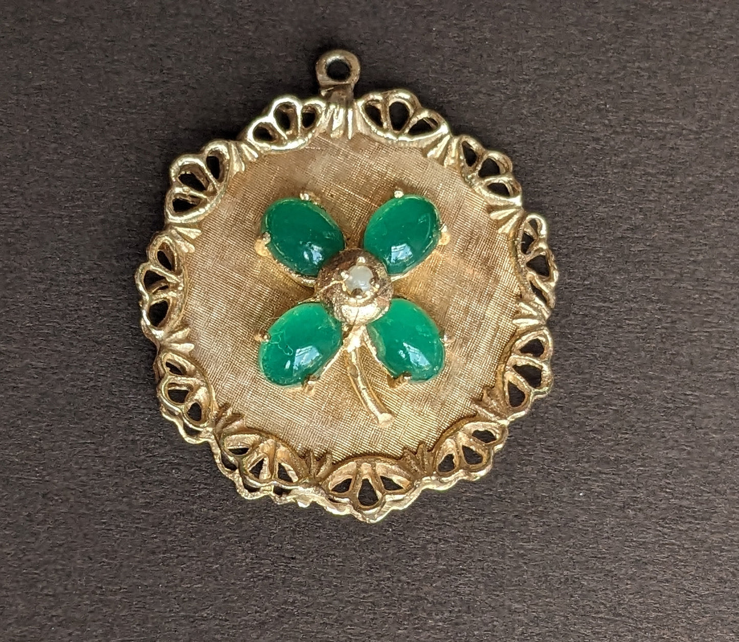 14k Gold Pearl & Chalcedony Clover Pendant