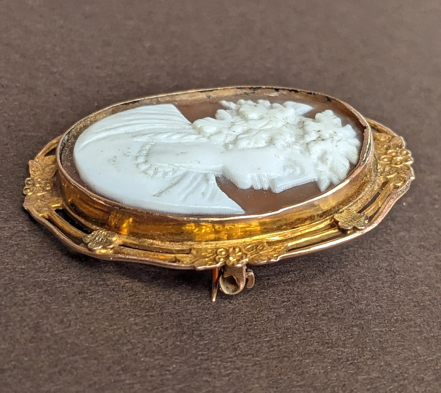 14k Floral Frame on Shell Cameo Pin/Pendant