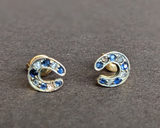 French Conversion Sapphire and Diamond Horseshoe Earrings