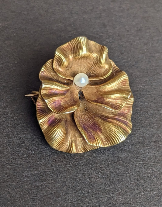 Blank & Co 14k Gold and Pearl Flower Pin