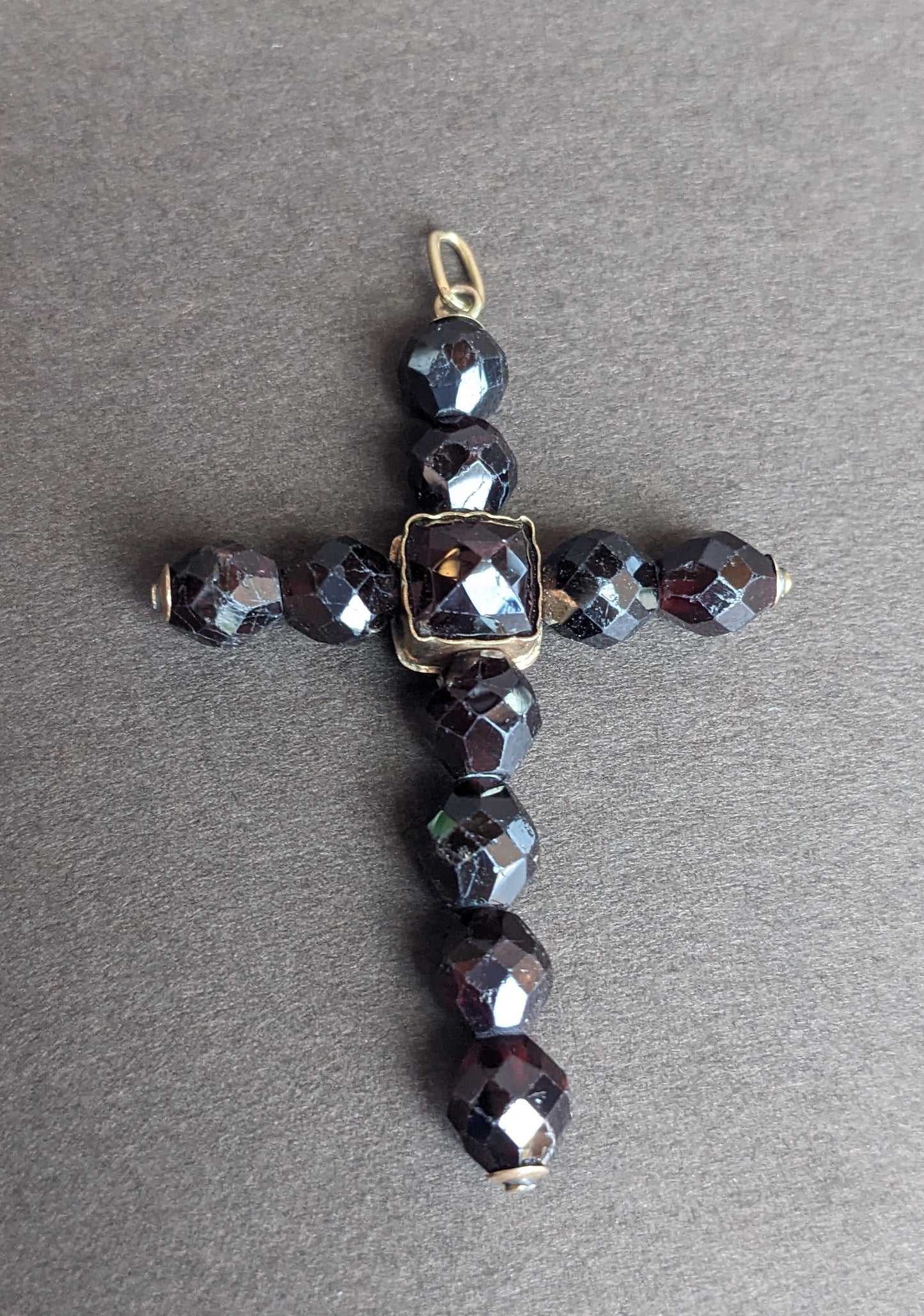 Carved Garnet German Cross Pendant