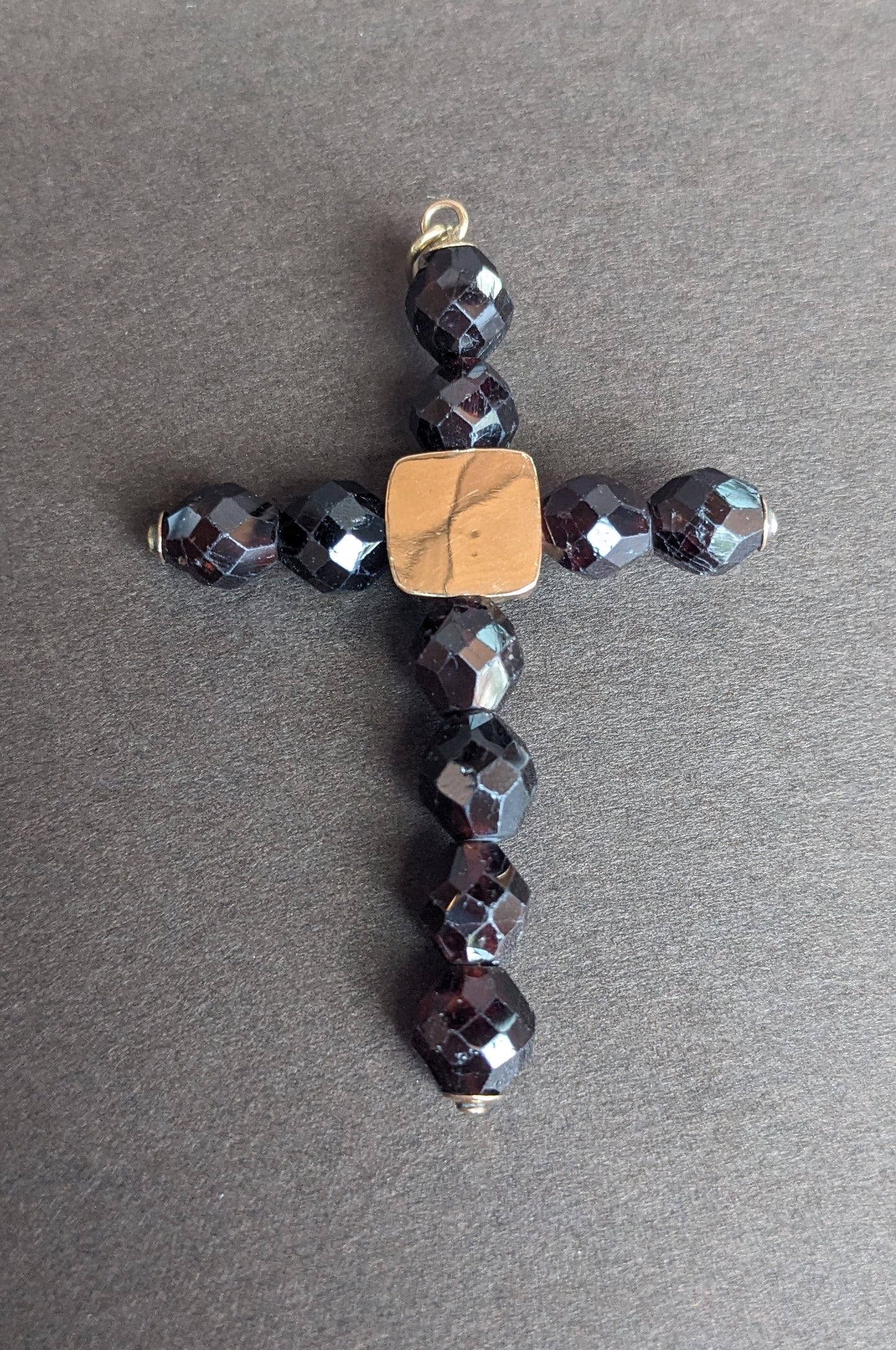 Carved Garnet German Cross Pendant