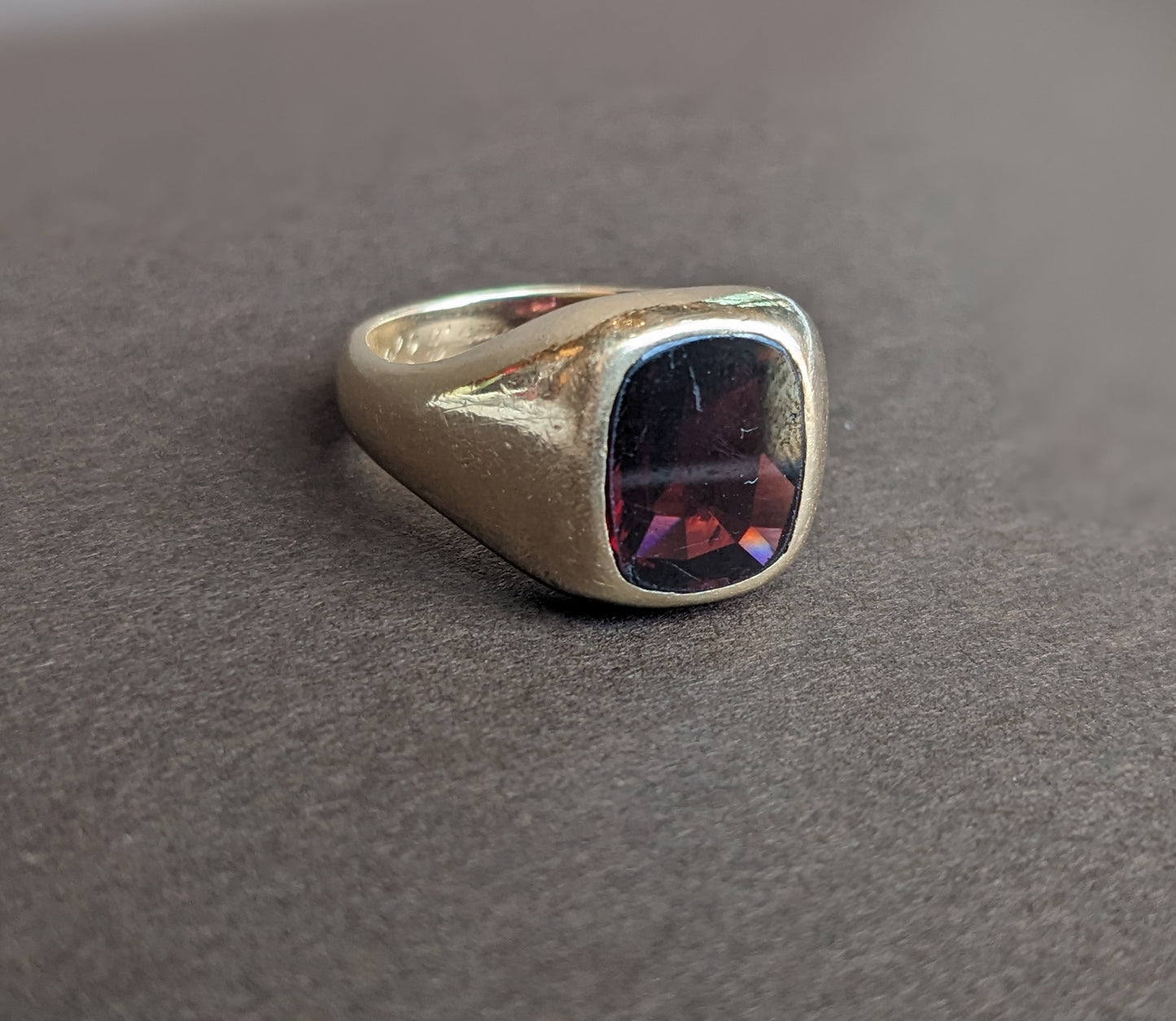 14k Gold and Garnet Signet Style Ring