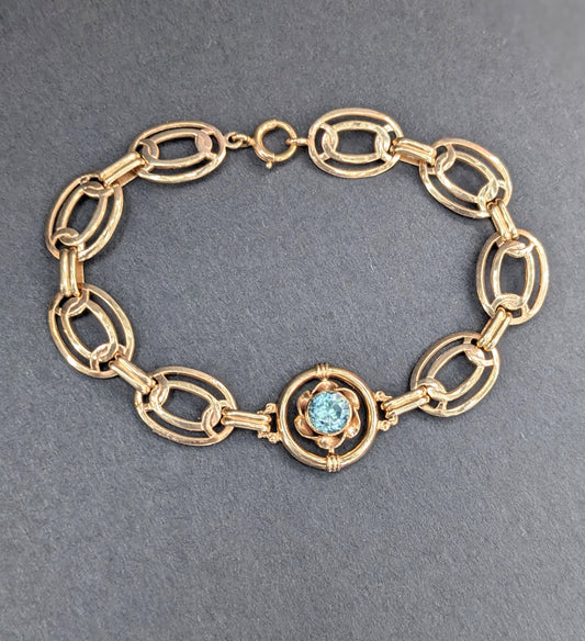 1930s 10k Gold and Blue Zircon Bracelet