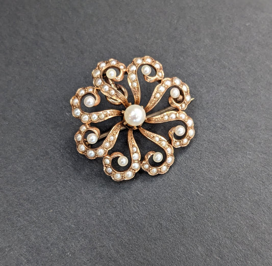 14k Gold and All Pearl Starburst Pin/Pendant