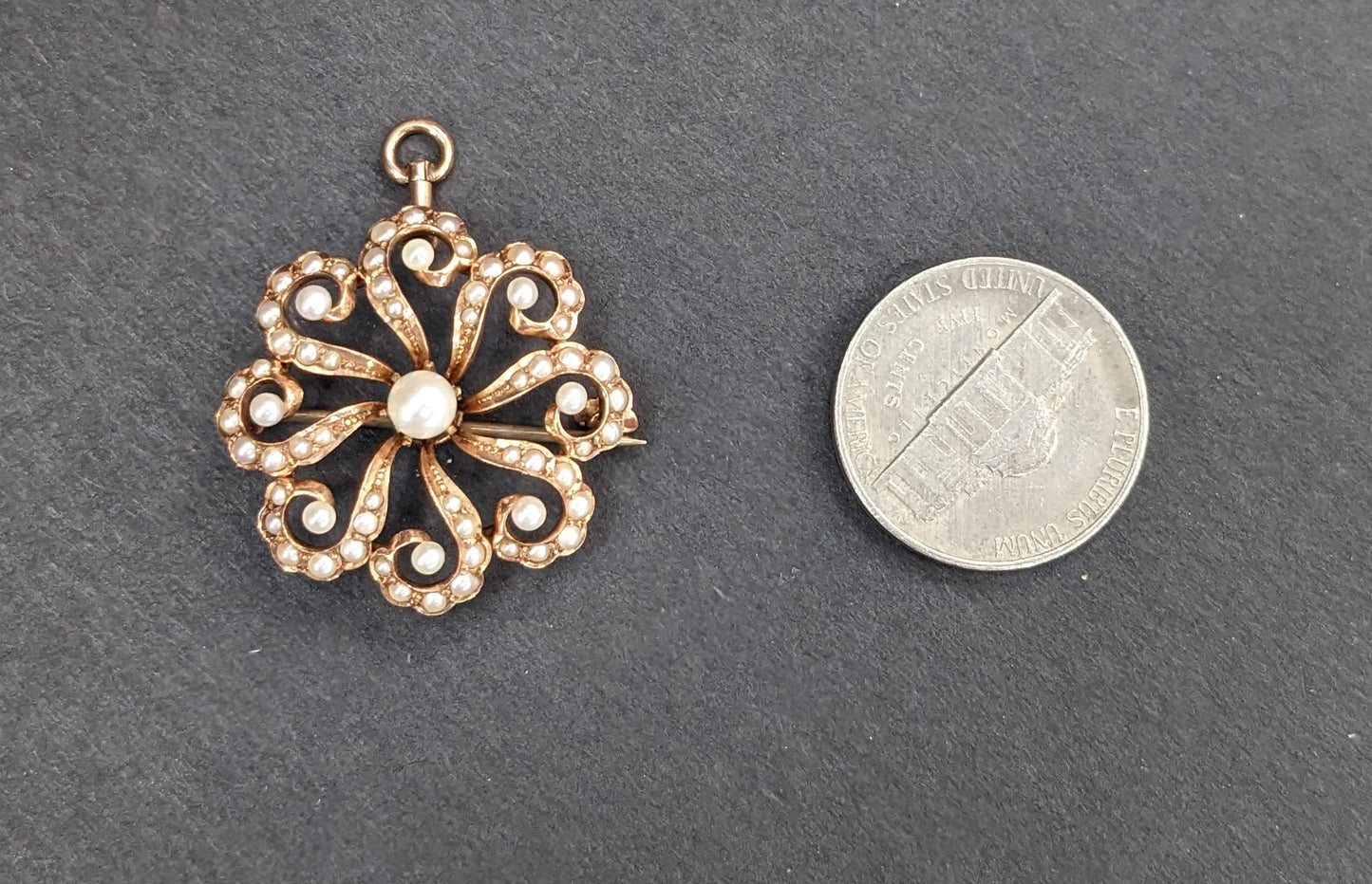 14k Gold and All Pearl Starburst Pin/Pendant