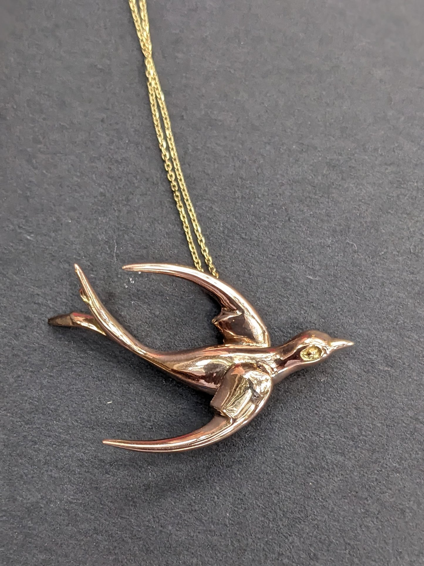 18k Gold Swallow Pendant on 14k gold Chain