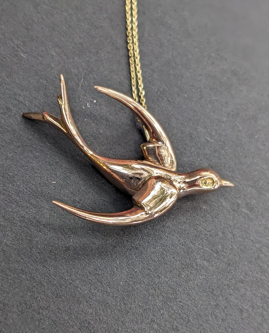 18k Gold Swallow Pendant on 14k gold Chain