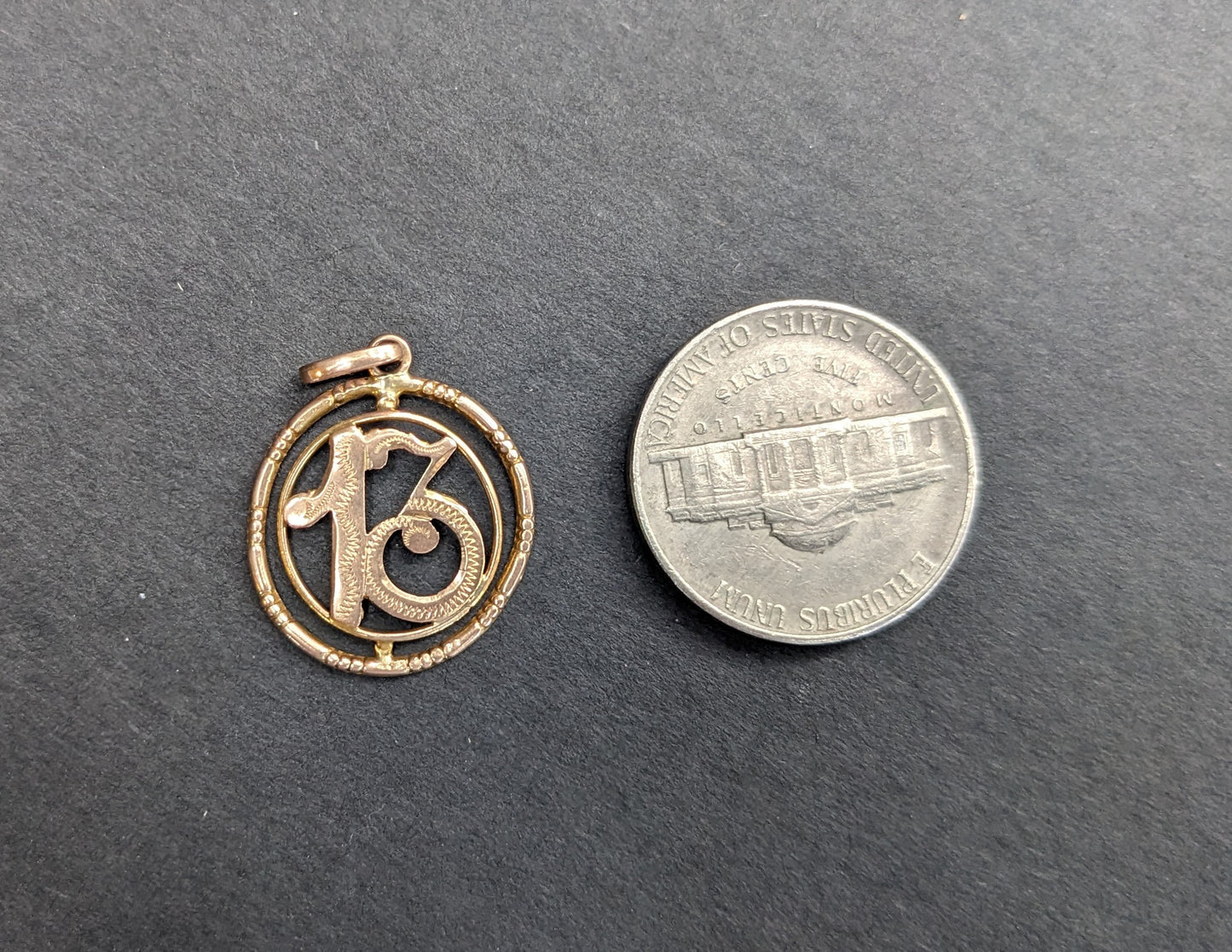 18k Gold French "13" Pendant