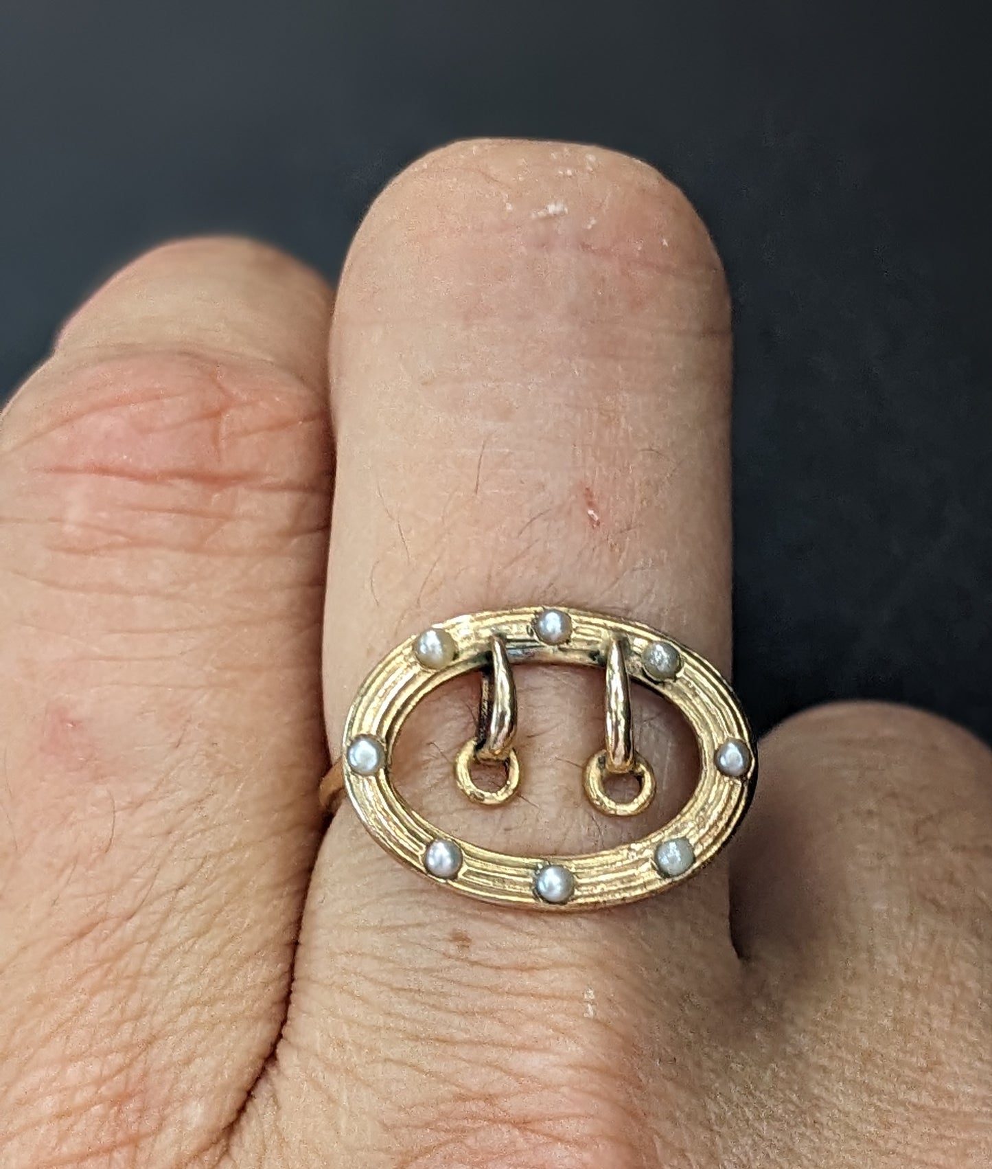 14k Gold Conversion Seed Pearl Buckle Ring