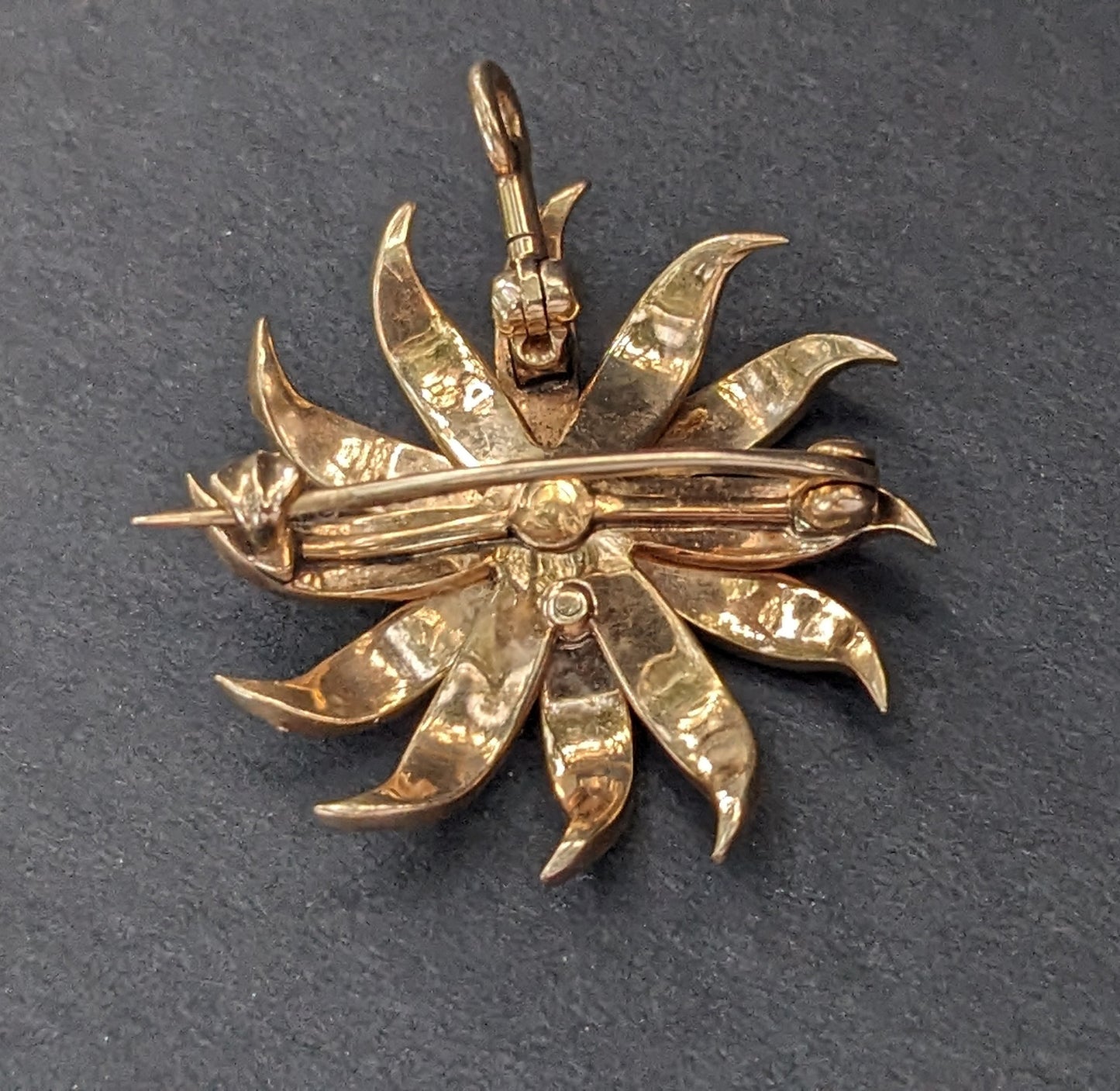 14k Gold, Seed Pearl, and Diamond Starburst Pin/Pendant