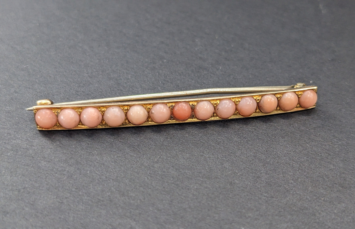 14k Gold and Coral Bar Pin