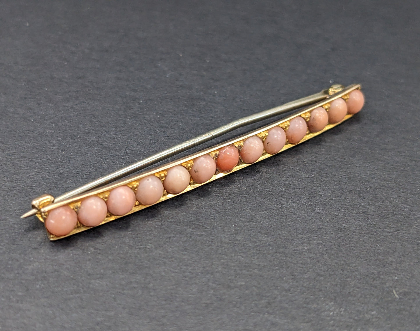 14k Gold and Coral Bar Pin