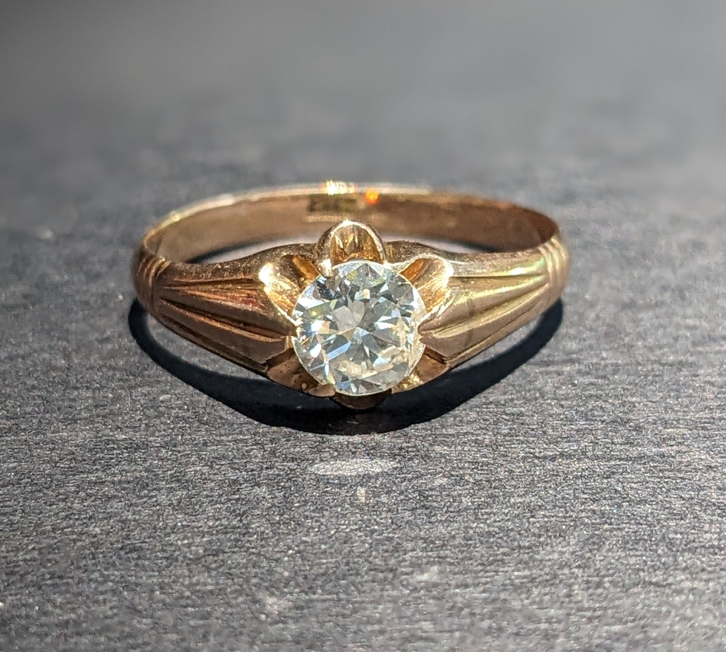 18k Gold Belcher Set mine Cut Ring