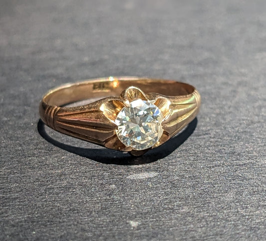 18k Gold Belcher Set mine Cut Ring