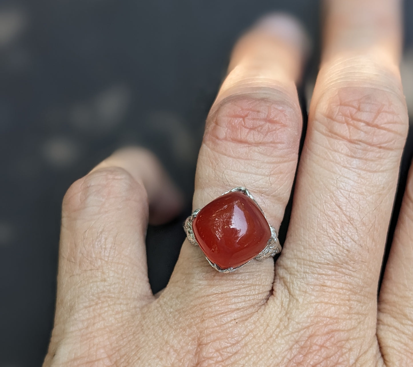 14k Carnelian Filigree Ring with Split Prong