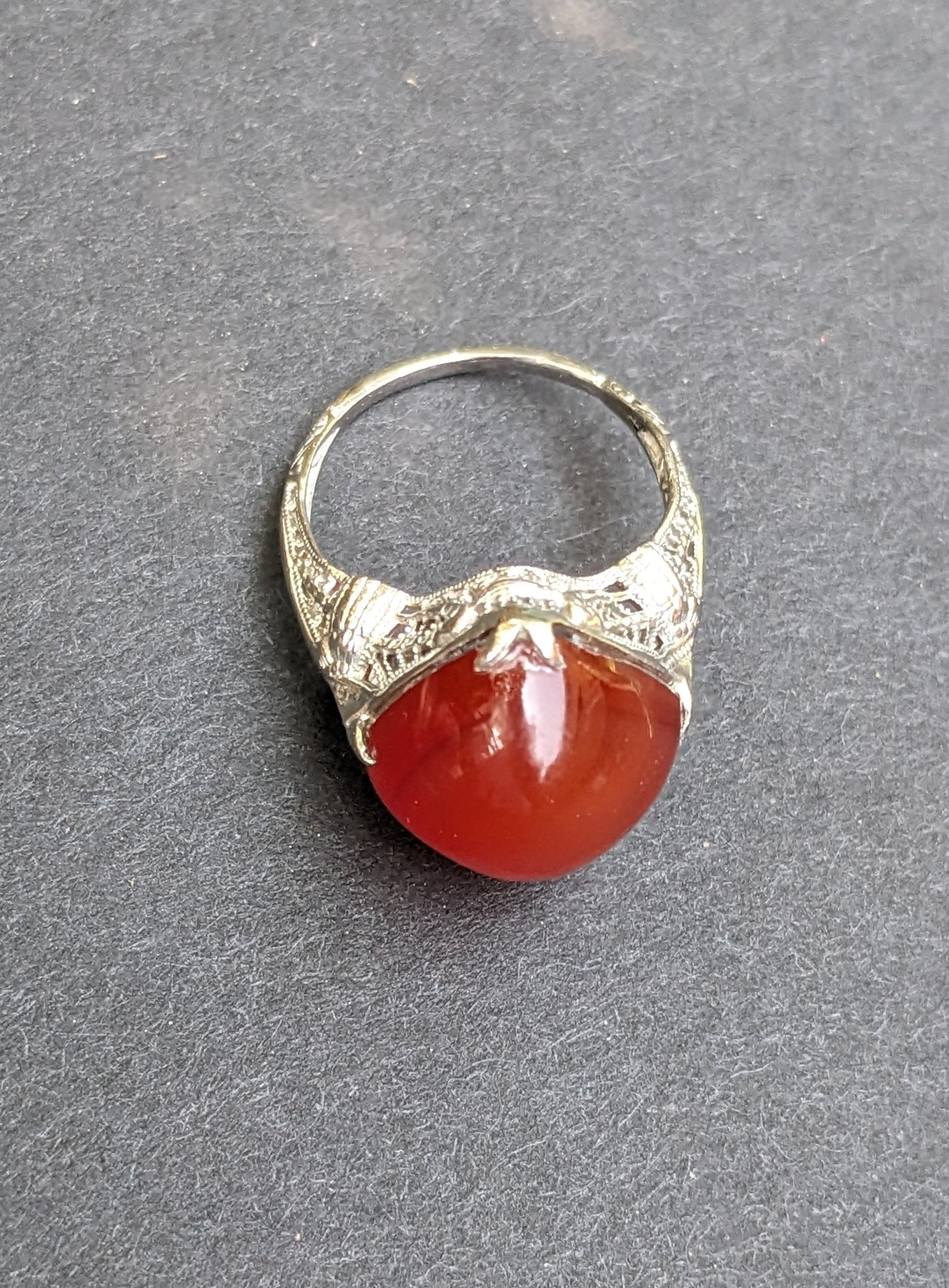 14k Carnelian Filigree Ring with Split Prong