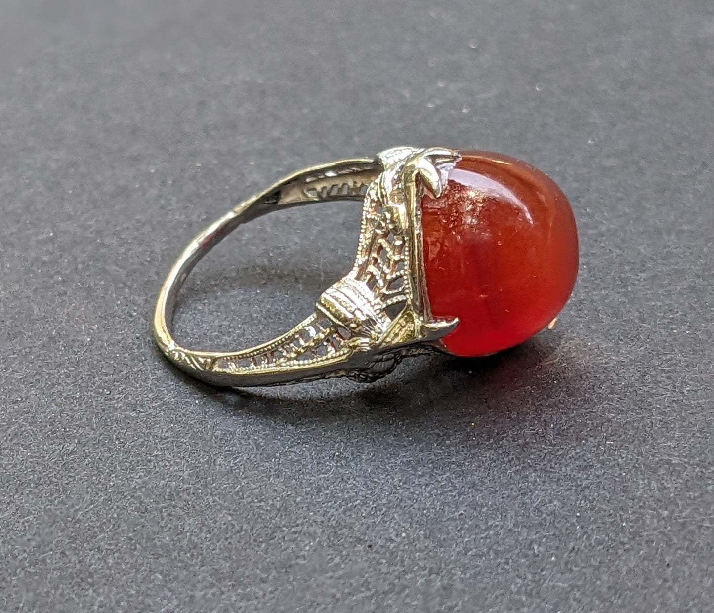 14k Carnelian Filigree Ring with Split Prong