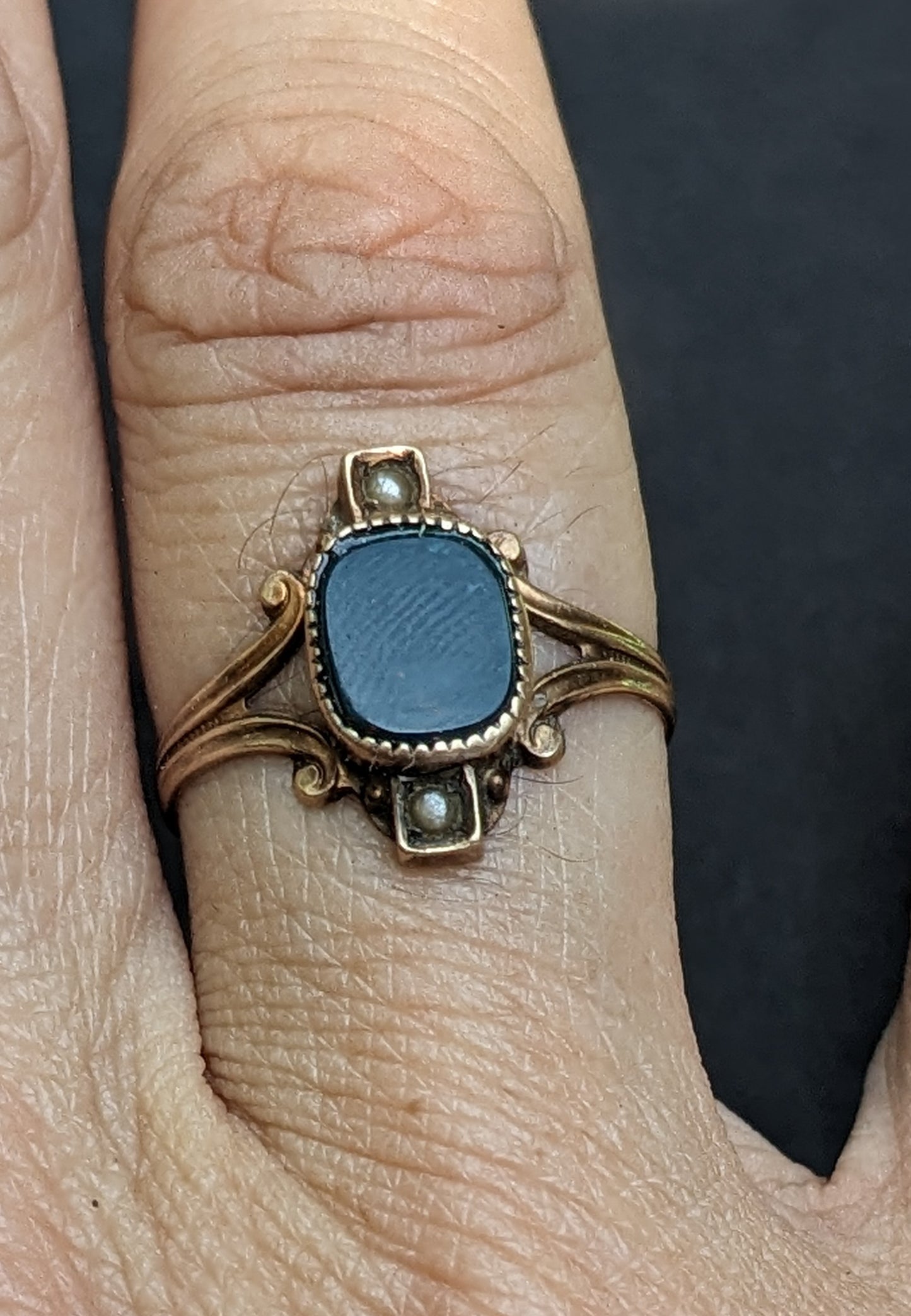 Ostby Barton Bloodstone & Seed Pearl Gold Ring