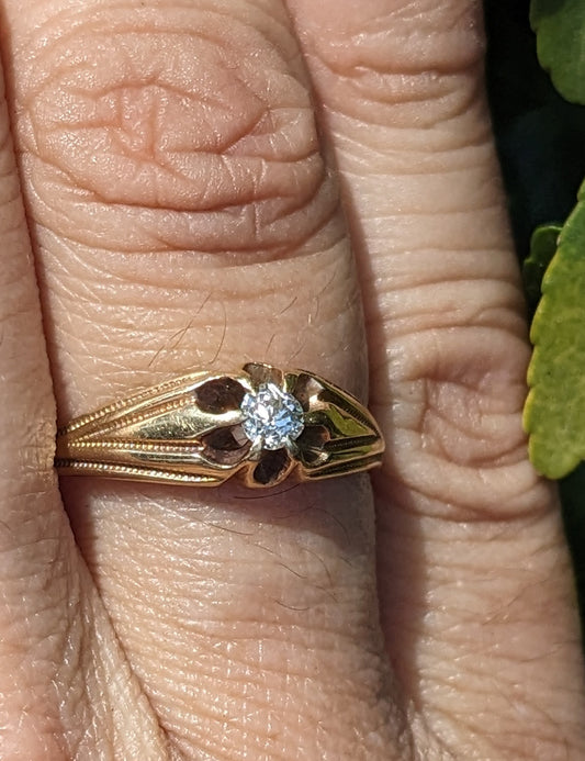 14k Gold Belcher Set Old European Cut Diamond Ring