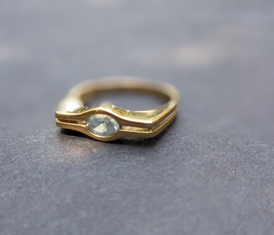 8k Gold and Blue Topaz German Flat Front Ring