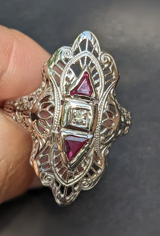 Ostby Barton 14k White Gold, Ruby and Diamond Ring