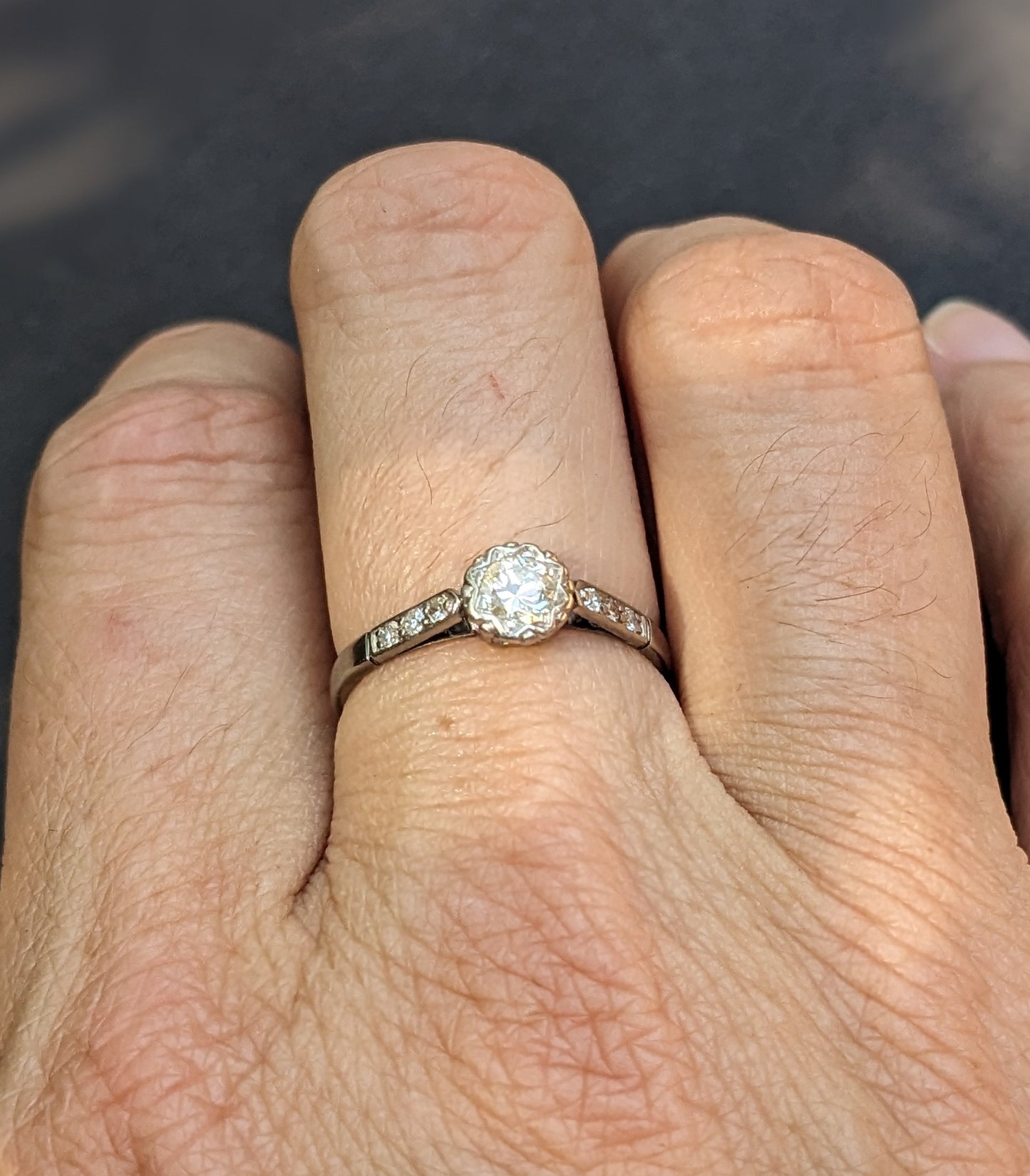 Platinum and Mine Cut Diamond 1920s Ring