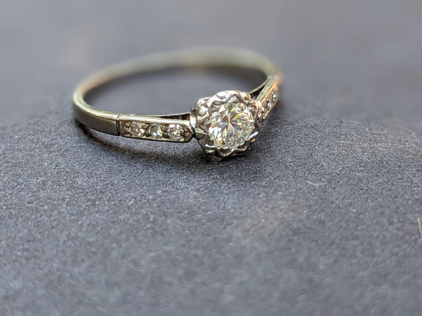 Platinum and Mine Cut Diamond 1920s Ring