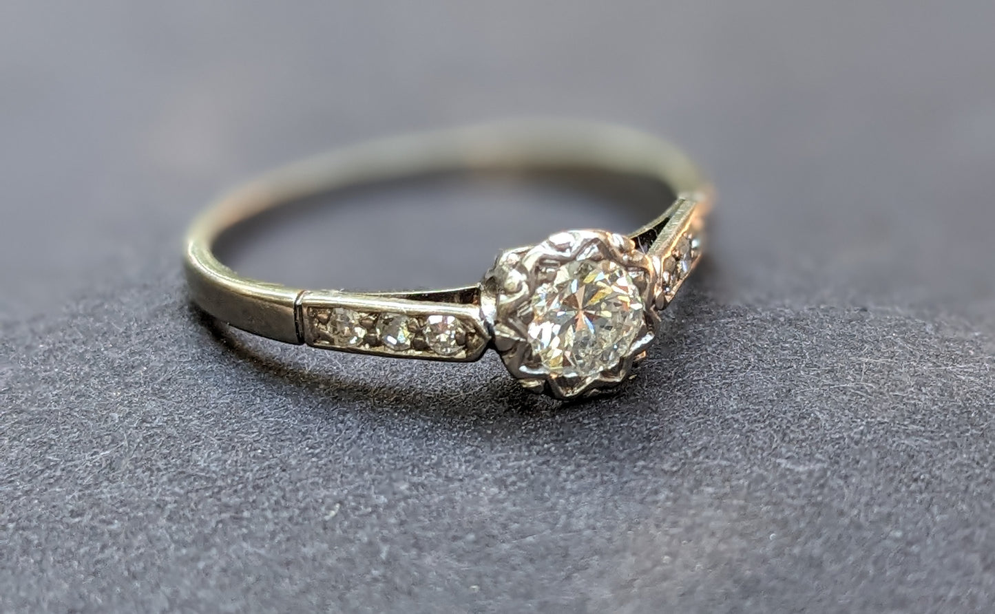 Platinum and Mine Cut Diamond 1920s Ring