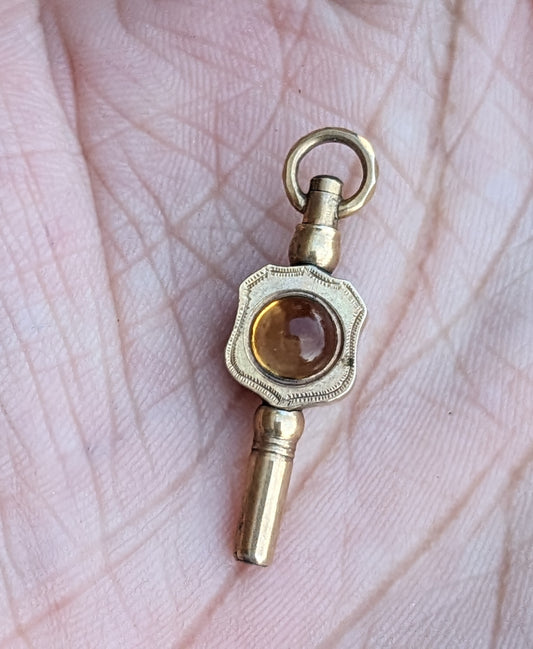 10k Gold and Citrine Watch Key Charm