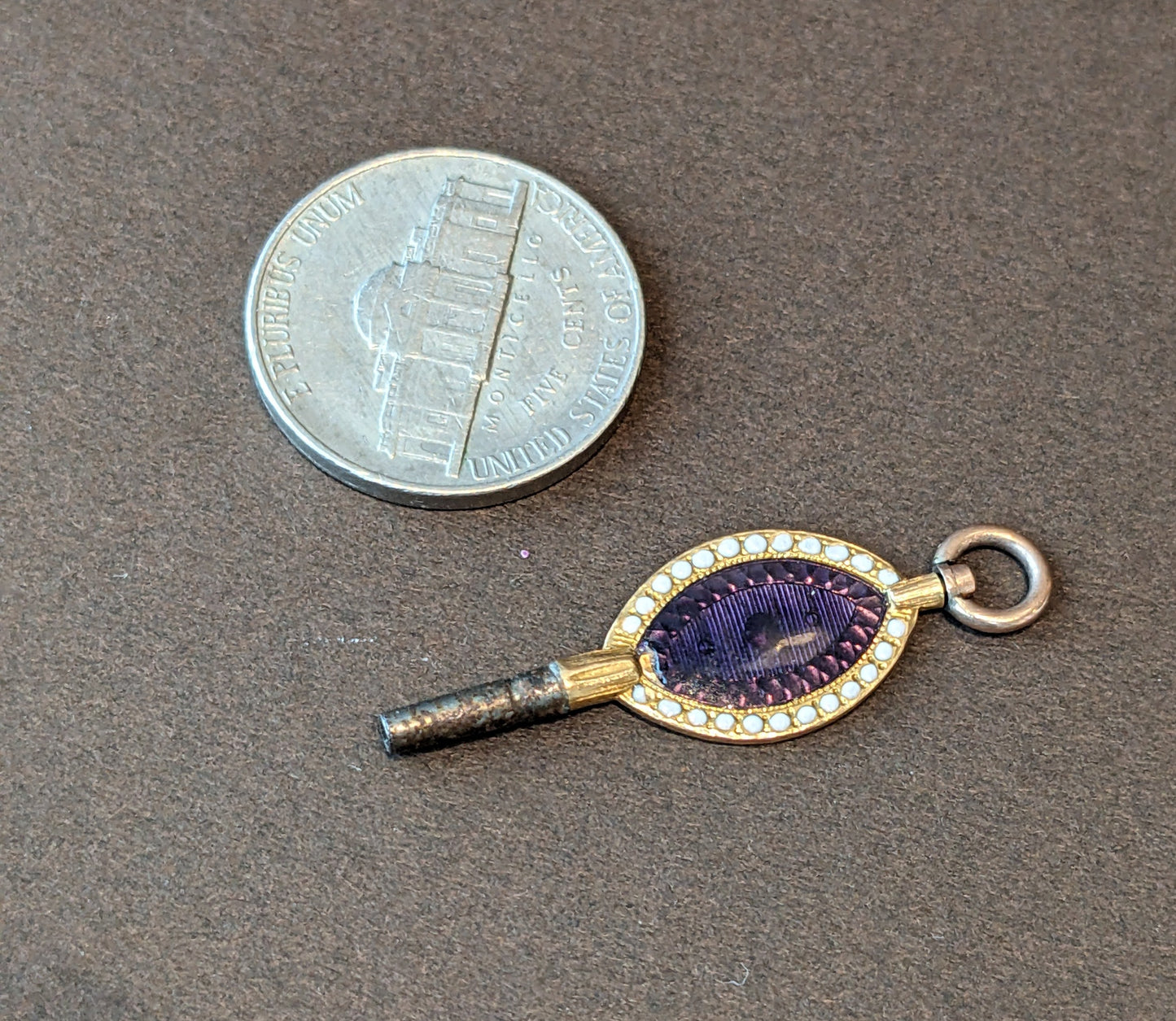 Watch Key Gold and Enamel Pendant