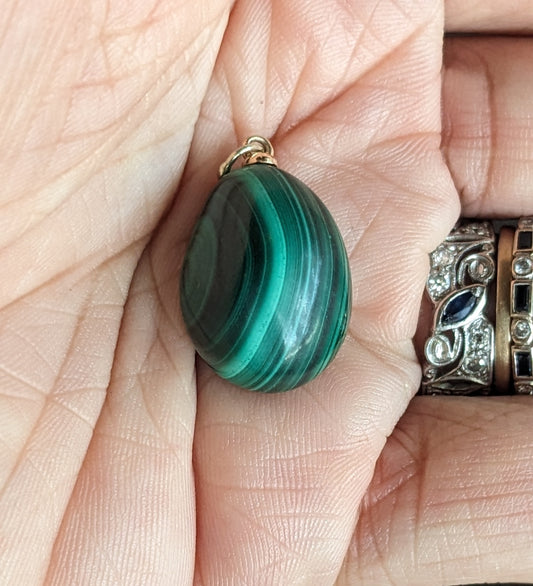 14k Malachite Egg Pendant