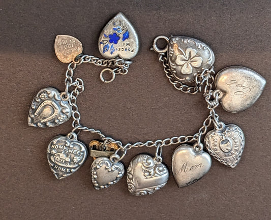 1904 World Fair Puffy Heart Sterling Charm Bracelet