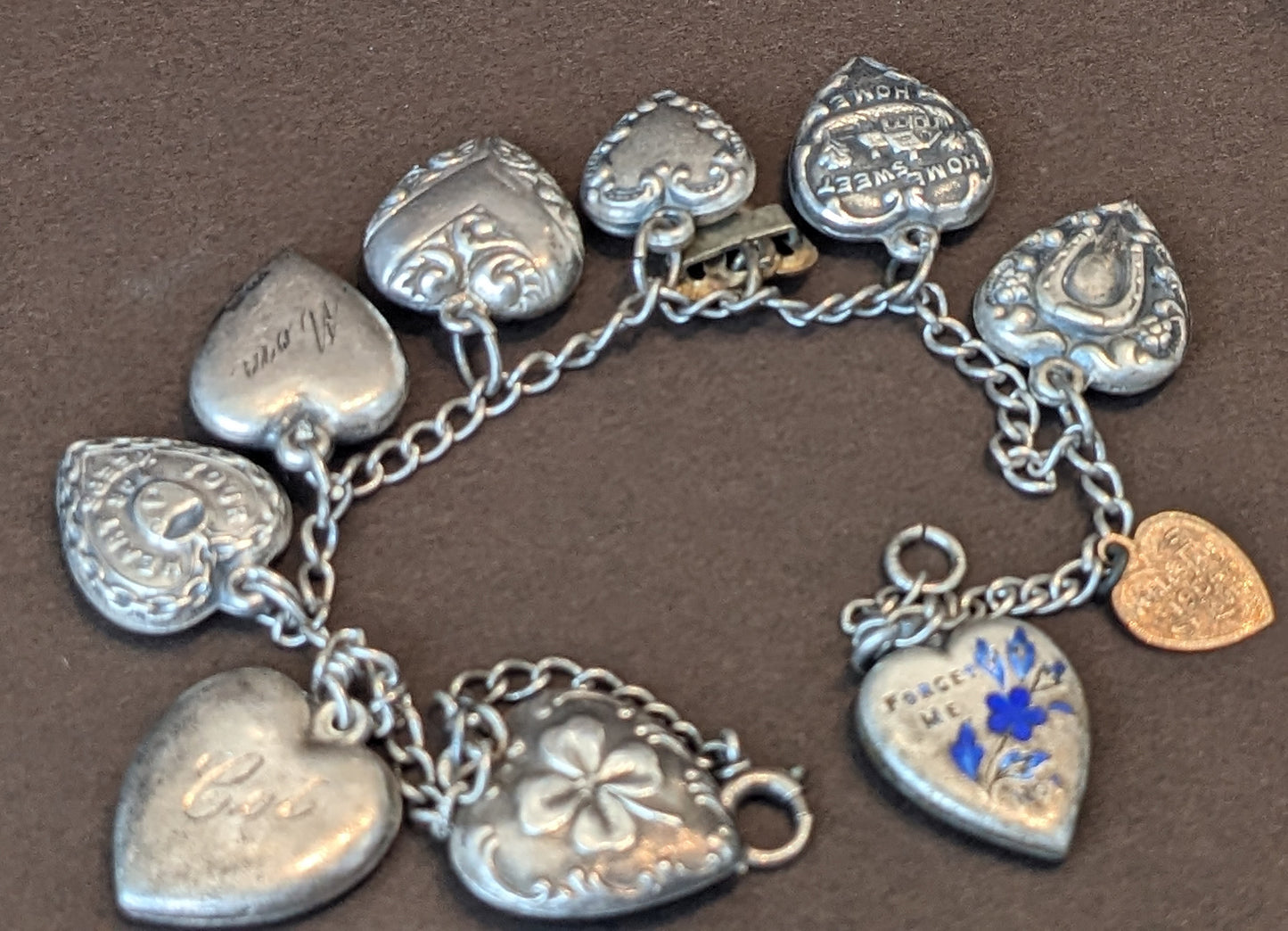 1904 World Fair Puffy Heart Sterling Charm Bracelet