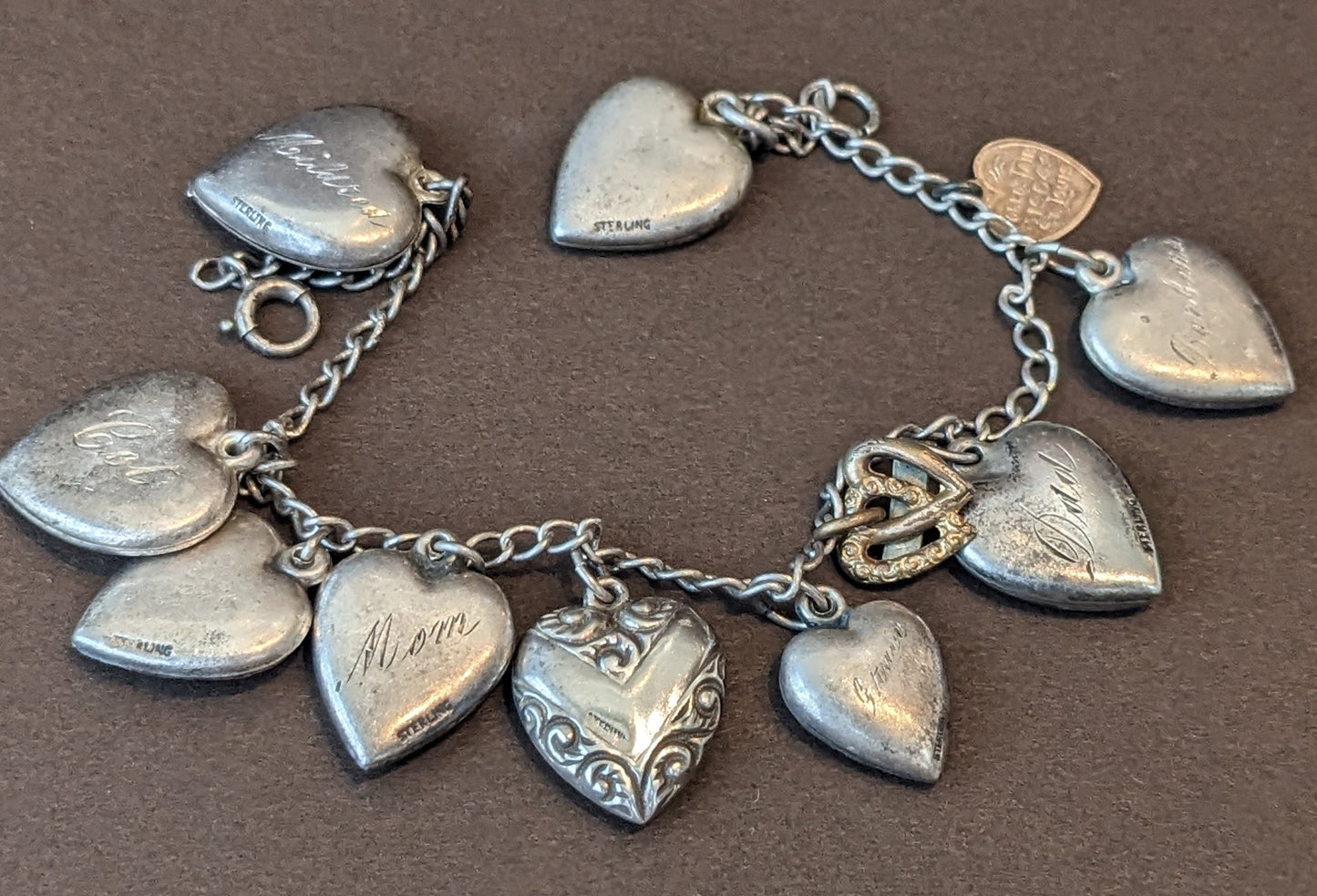 1904 World Fair Puffy Heart Sterling Charm Bracelet