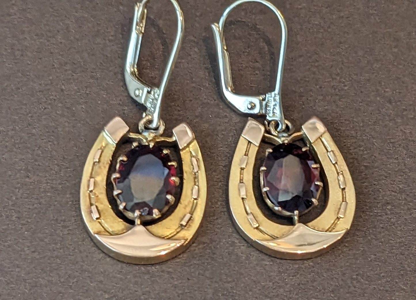 Horseshoe and garnet earrings