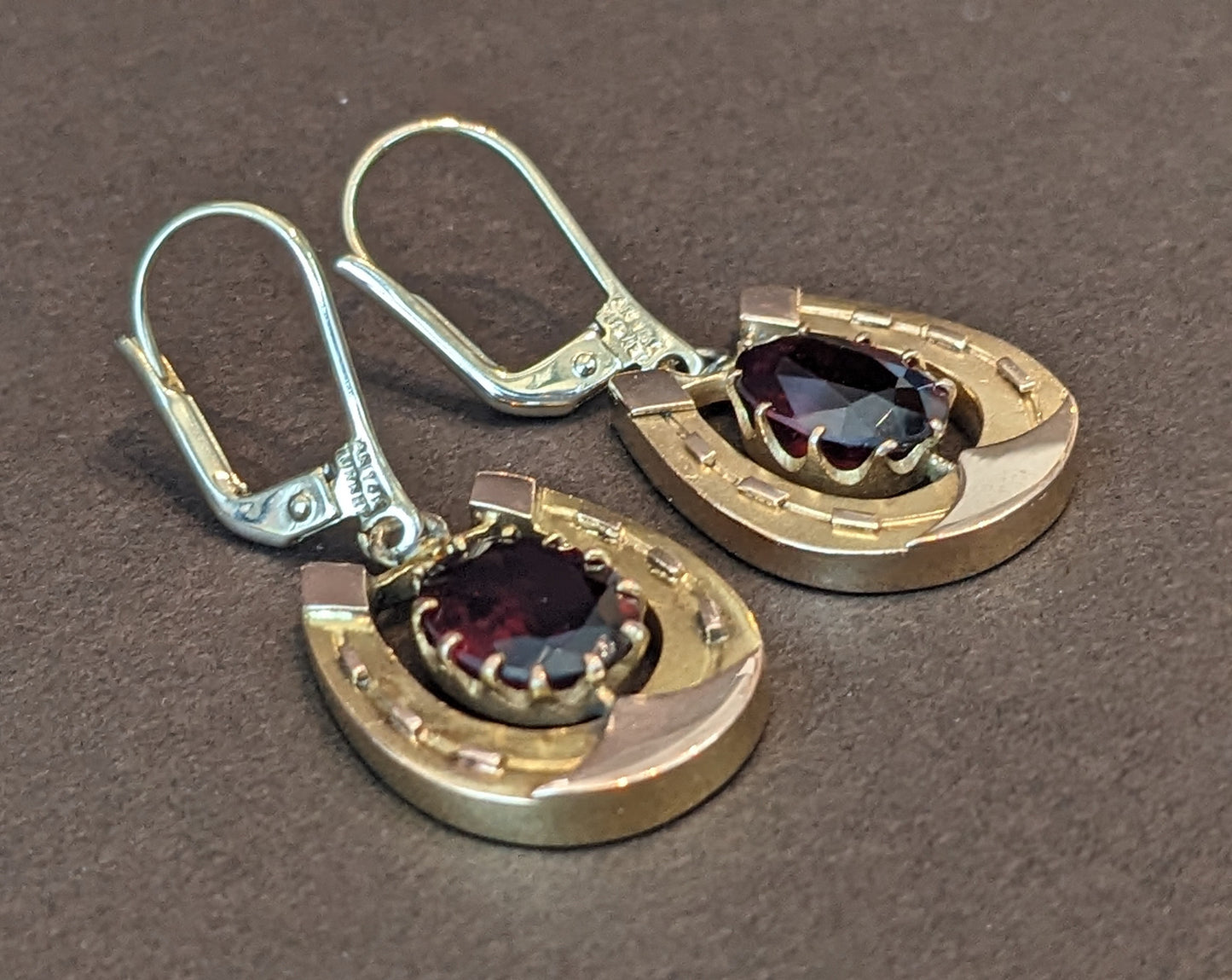 Horseshoe and garnet earrings