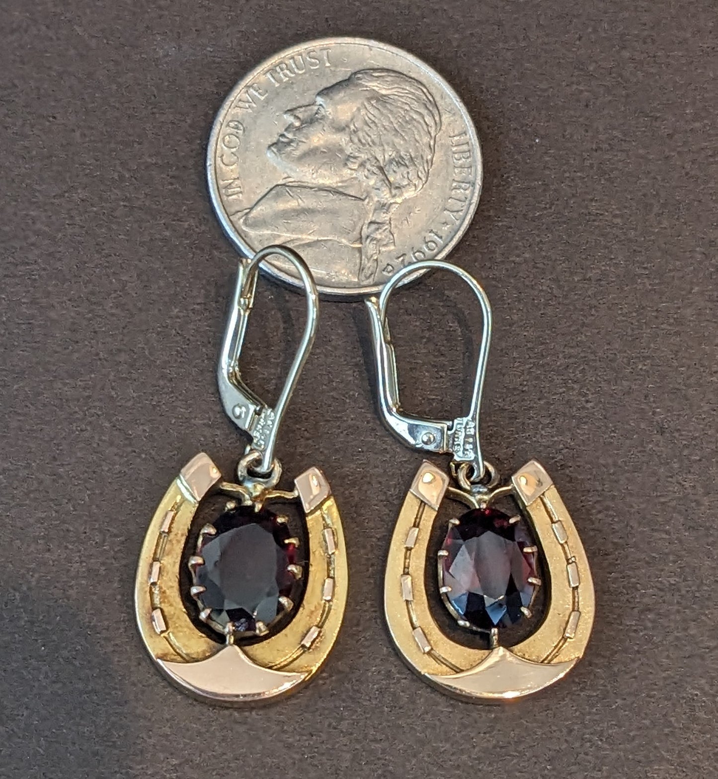 Horseshoe and garnet earrings