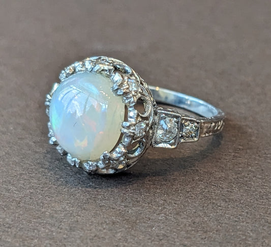 Platinum crown opal ring