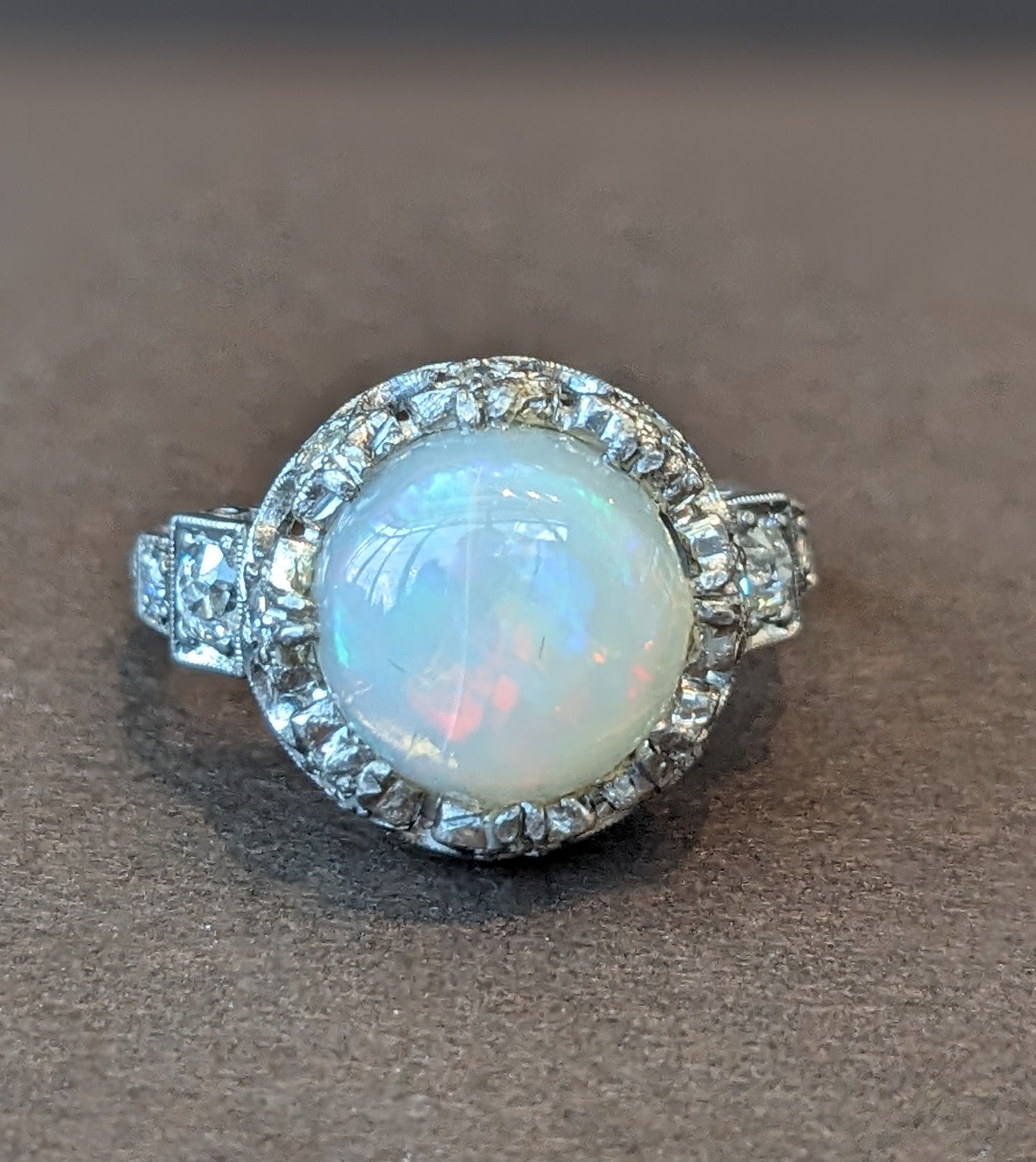 Platinum crown opal ring