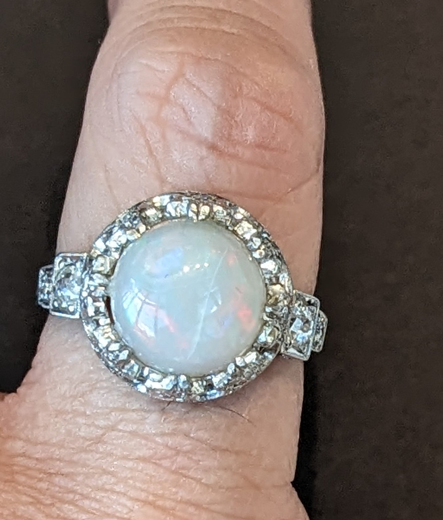 Platinum crown opal ring