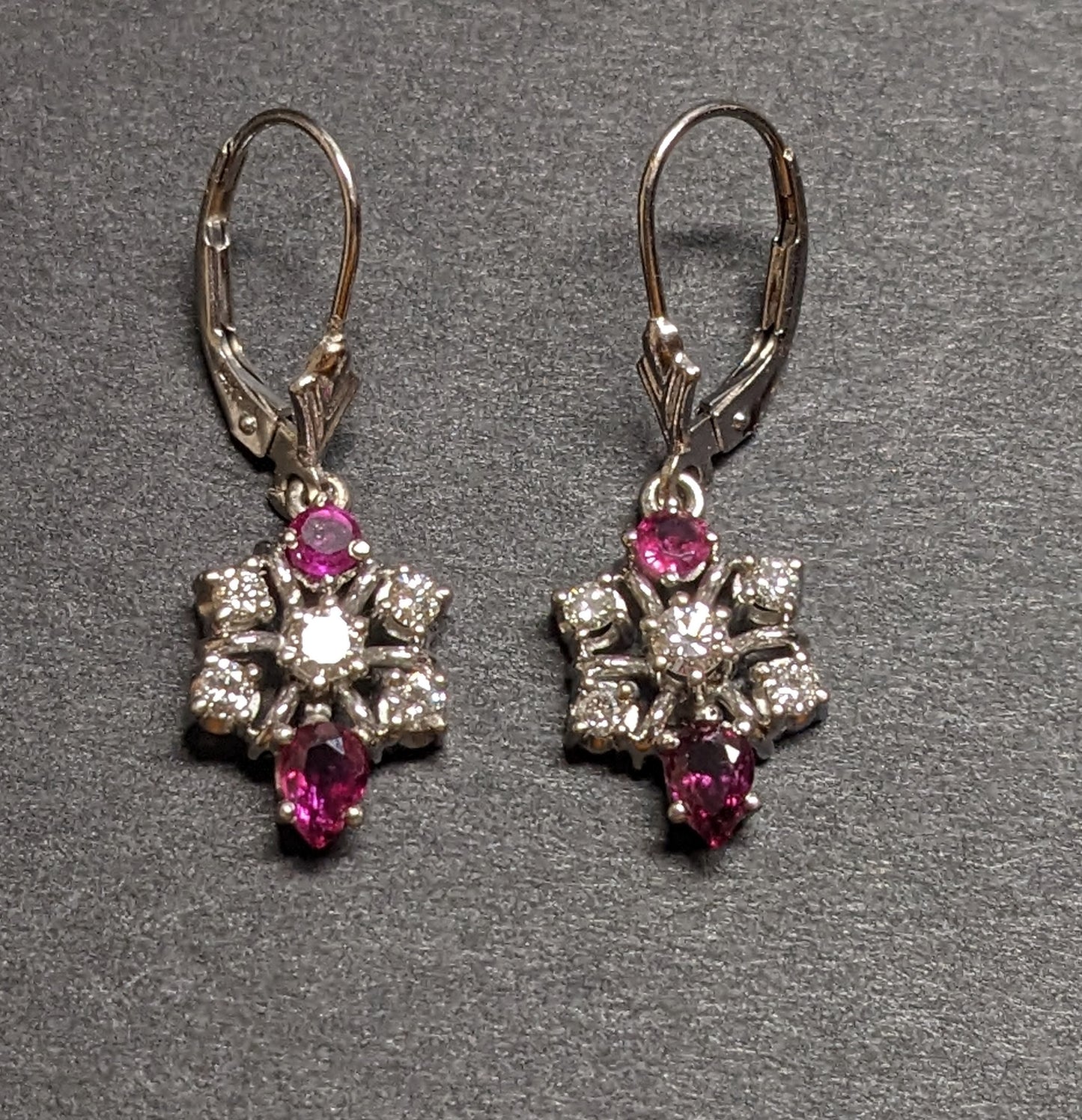 Ruby and diamond cluster drop earrings